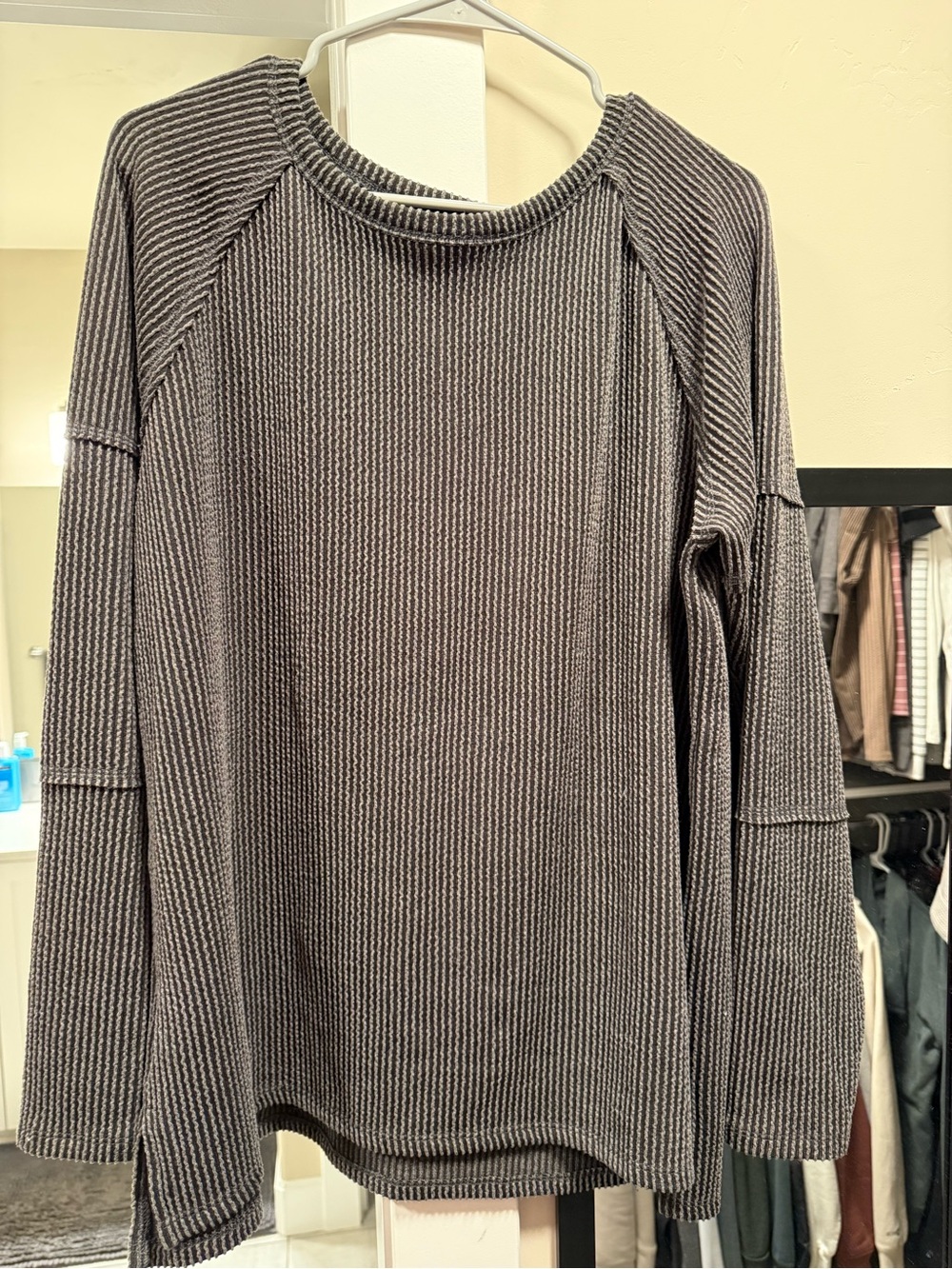 Striped Crewneck Sweater in Gray